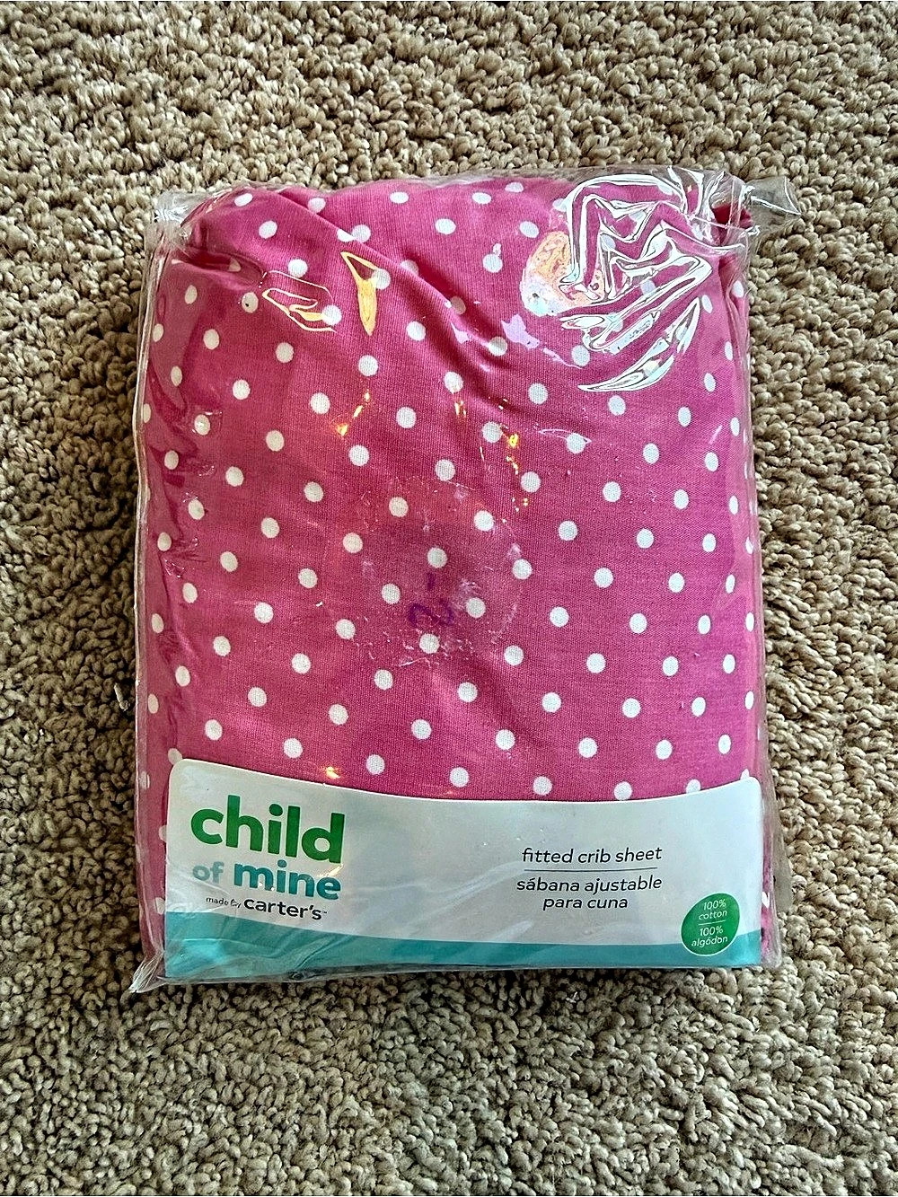 Child of Mine by Carter's Fitted Crib Sheet Pink & White Polka Dot NWT